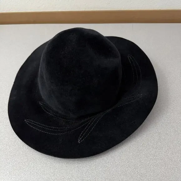 Helen Kaminski Formed Felt Hat Womens Black Embroidered 